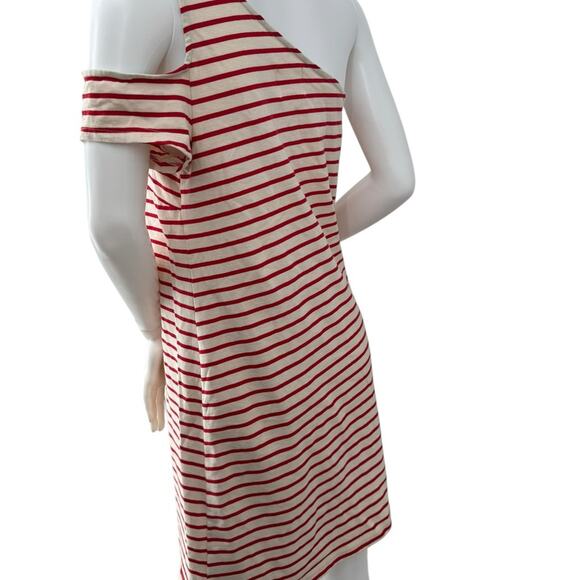ANTHROPOLOGIE Maeve Striped Red and White One-Shoulder Dress Size Medium - Picture 3 of 6
